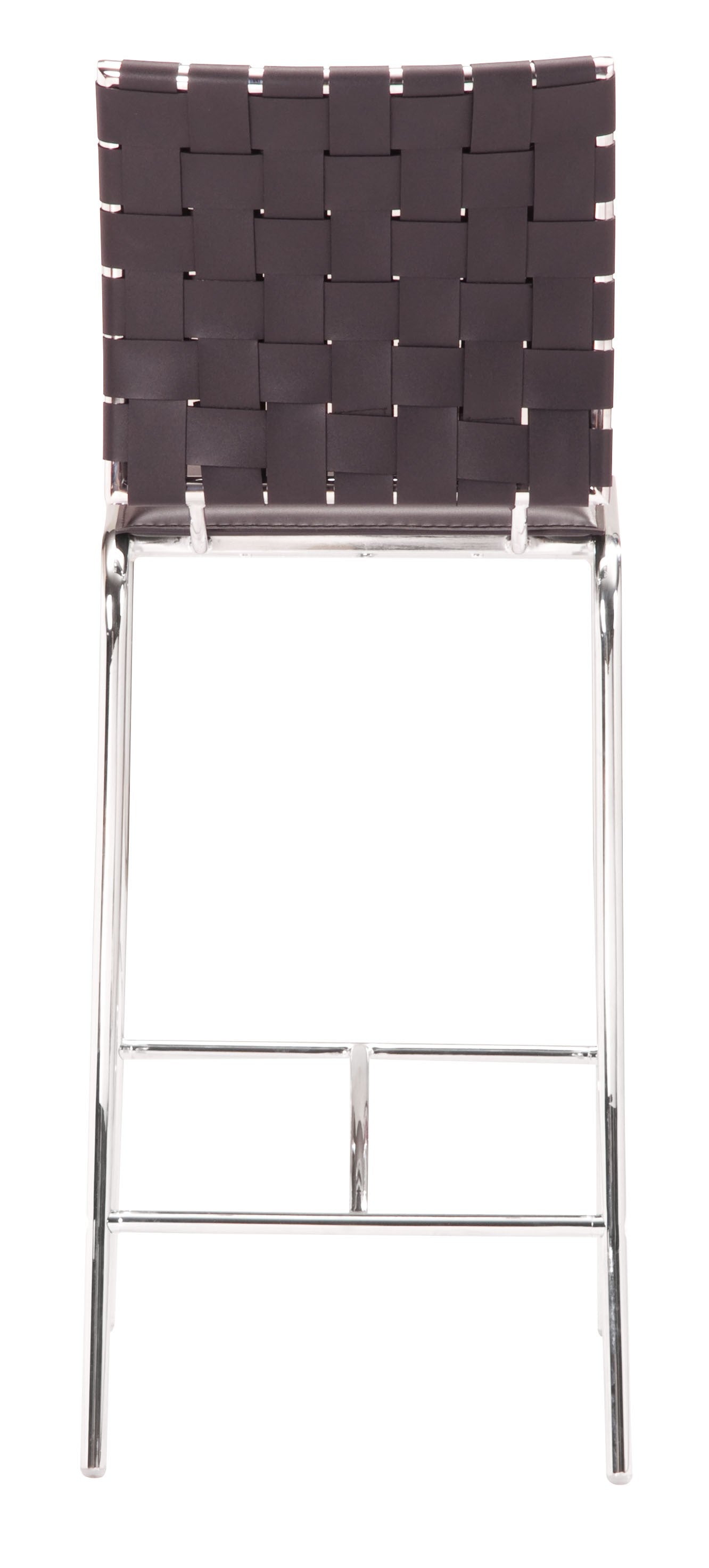 Set of Two 26" Espresso And Silver Steel Low Back Counter Height Bar Chairs
