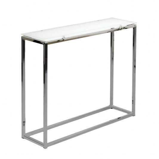 Geo Rectangle White Glass and Chrome Console Table