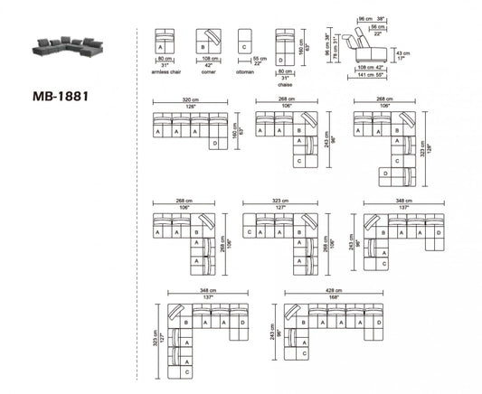 Gray Polyester Modular U Shaped Seven Piece Corner Sectional