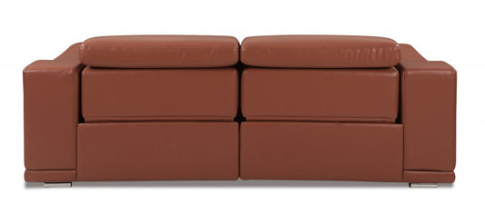 86" Camel And Silver Italian Leather USB Sofa