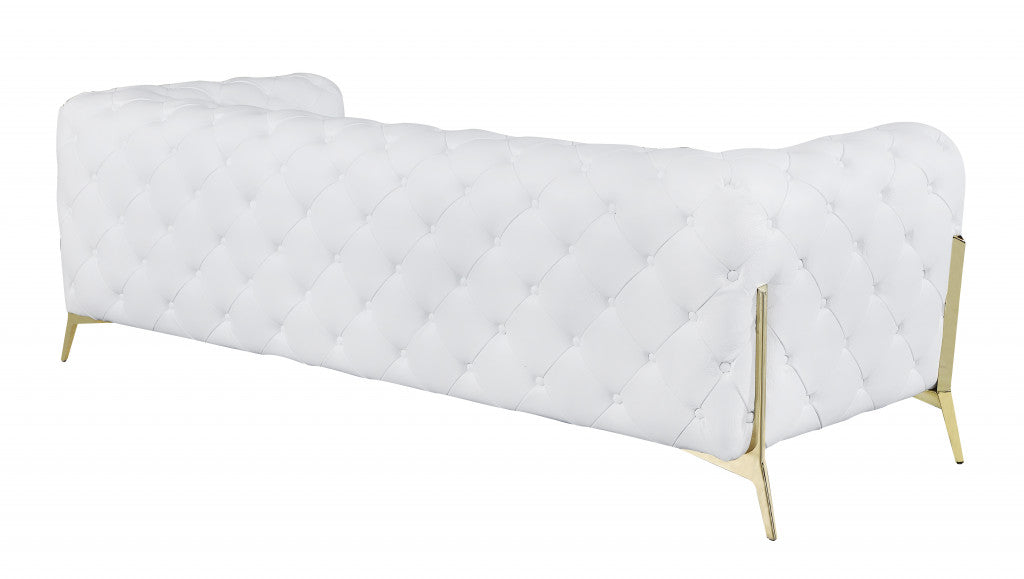 93" White And Silver Italian Leather Sofa