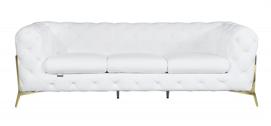 93" White And Silver Italian Leather Sofa
