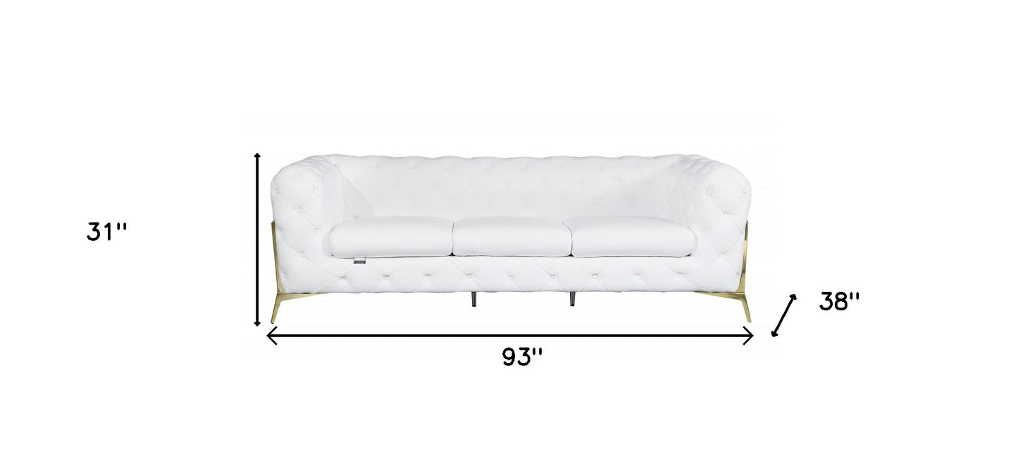 93" White And Silver Italian Leather Sofa