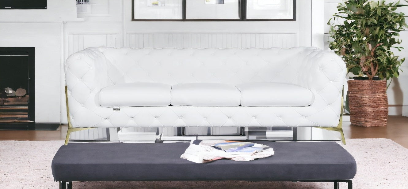 93" White And Silver Italian Leather Sofa