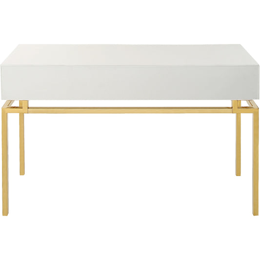 47" White and Gold Wood and Manufactured Wood Blend Mirrored Console Table With Storage