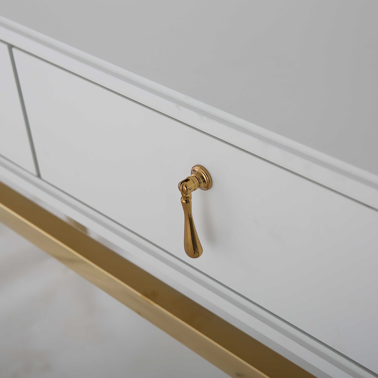 47" White and Gold Wood and Manufactured Wood Blend Mirrored Console Table With Storage