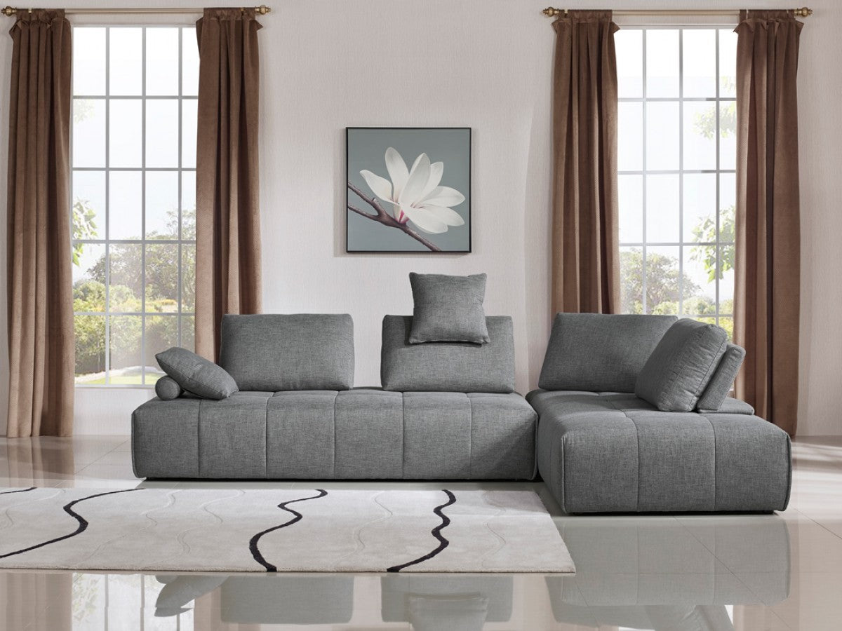 Gray Polyester Modular L Shaped Two Piece Sofa and Chaise Sectional