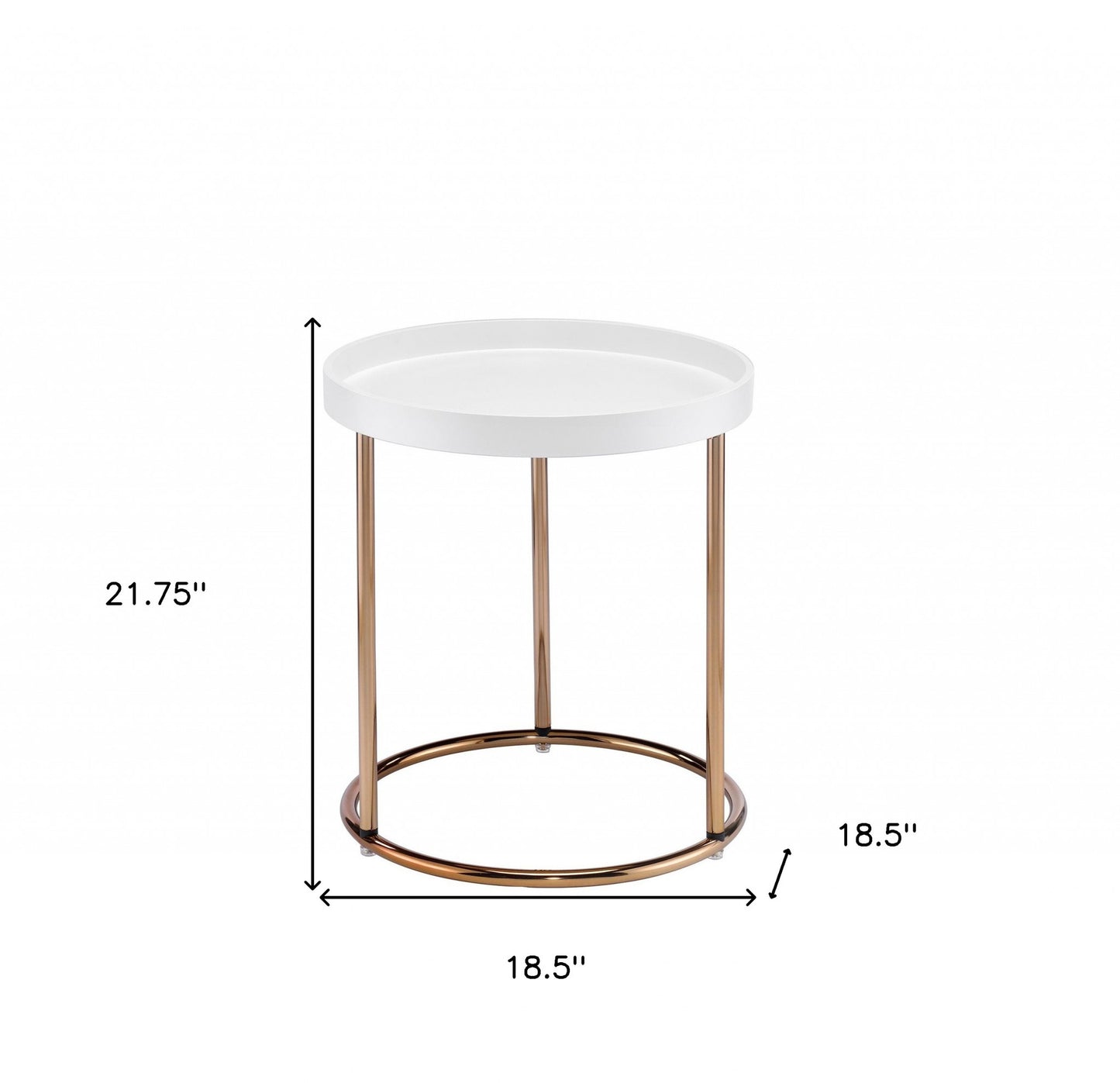 22" Copper And White Solid Wood And Steel Round End Table