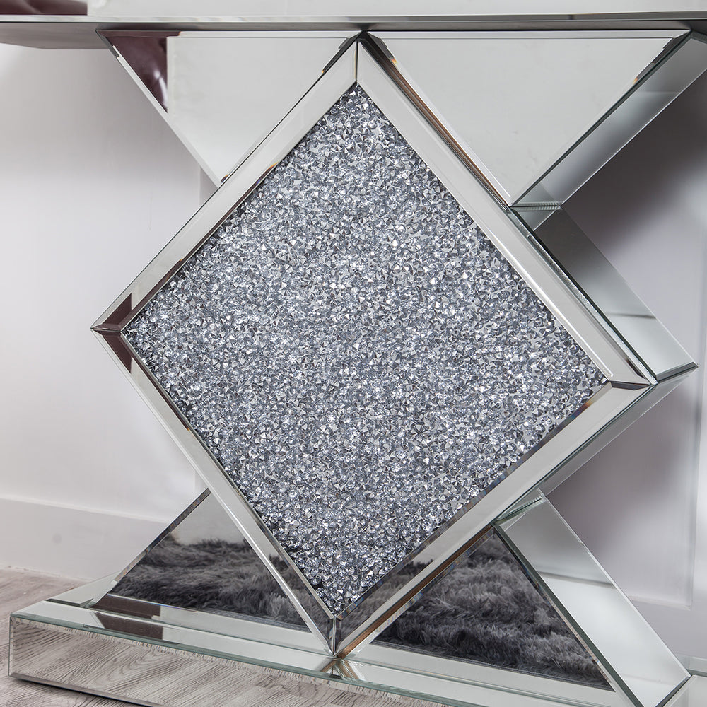 Diamond Silver Mirrored Console Table
