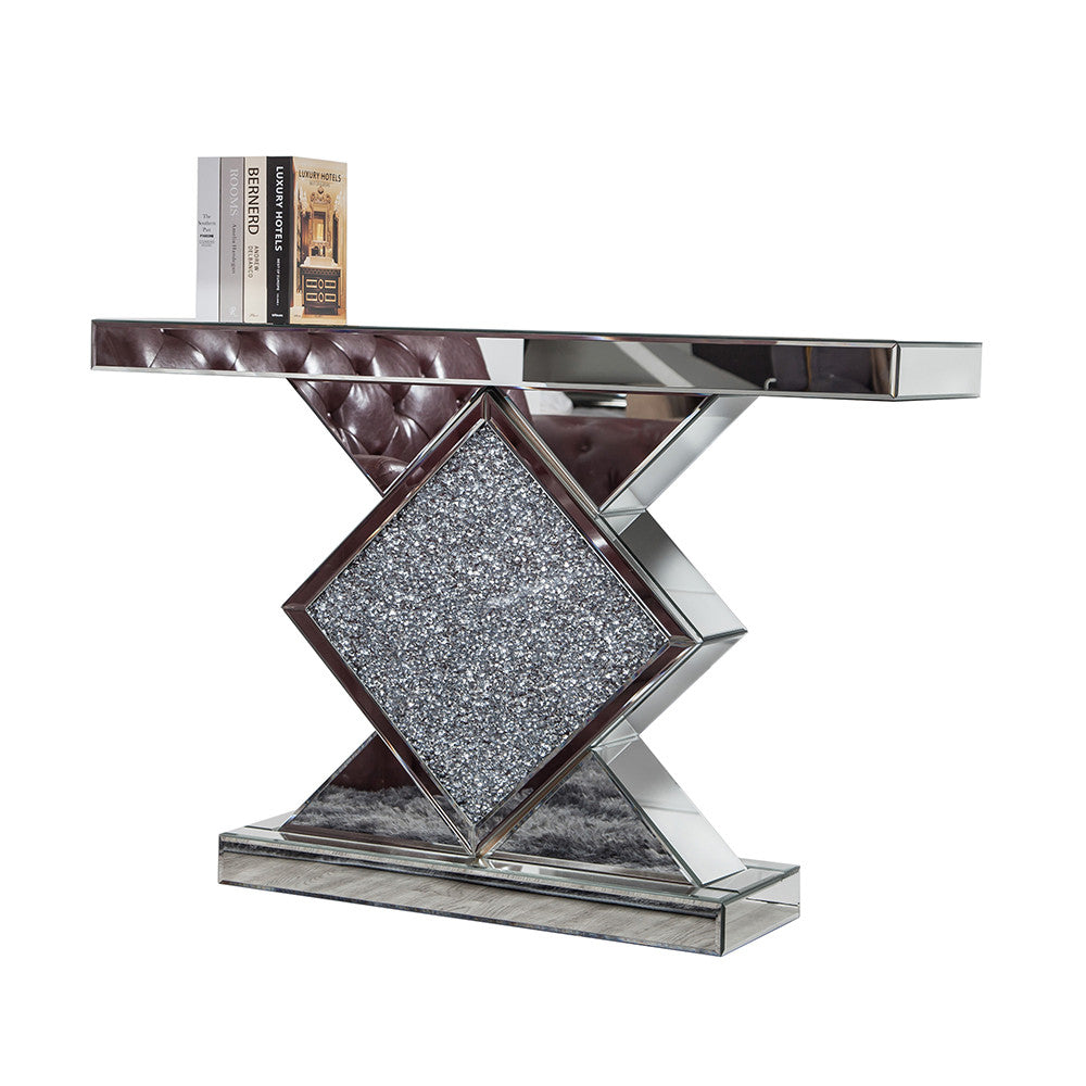 Diamond Silver Mirrored Console Table