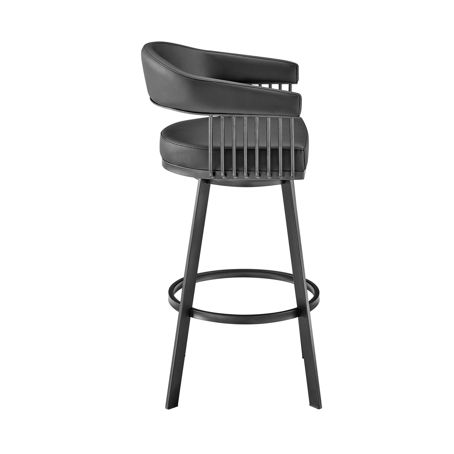 25" Black Iron Swivel Low Back Counter Height Bar Chair