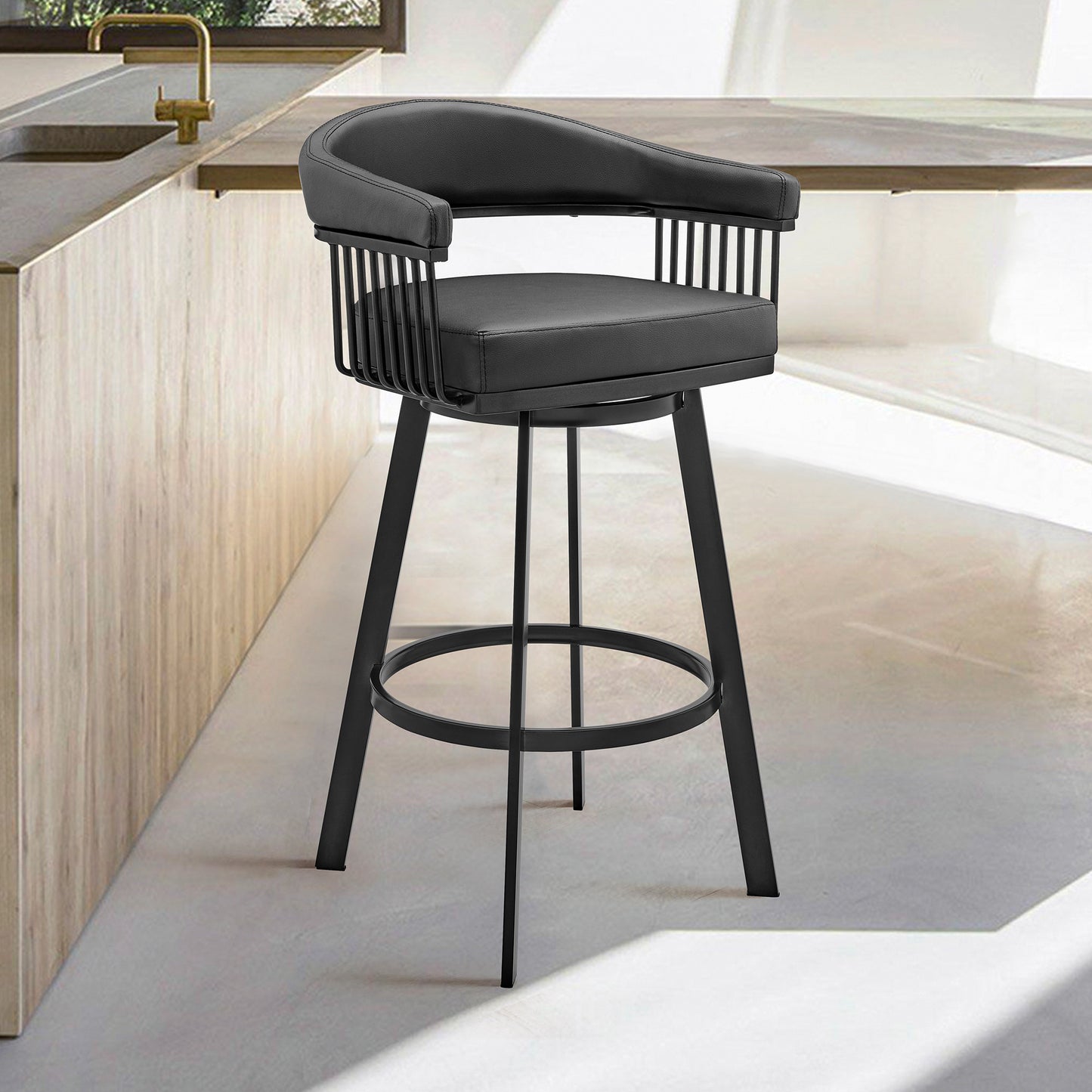 25" Black Iron Swivel Low Back Counter Height Bar Chair