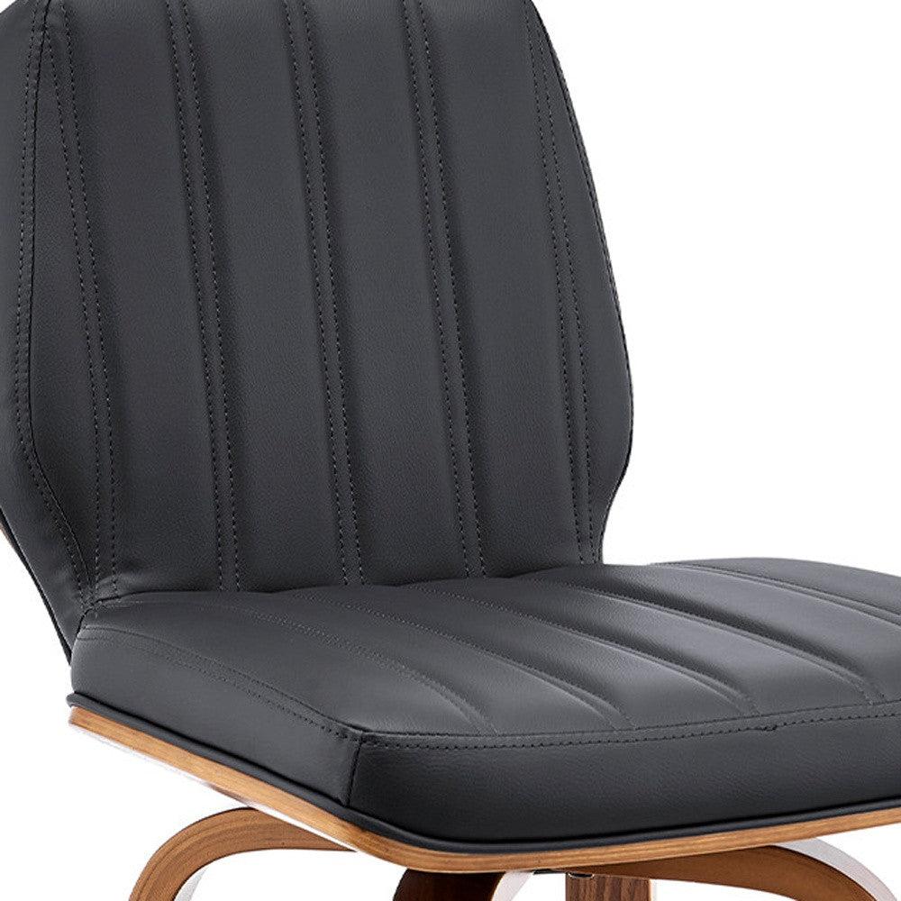 31" Gray And Brown Faux Leather And Solid + Manufactured Wood Swivel Bar Height Bar Chair