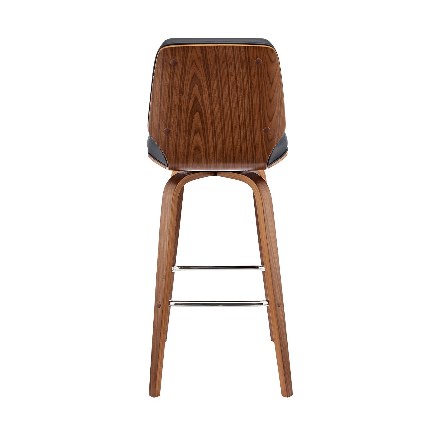 31" Gray And Brown Faux Leather And Solid + Manufactured Wood Swivel Bar Height Bar Chair