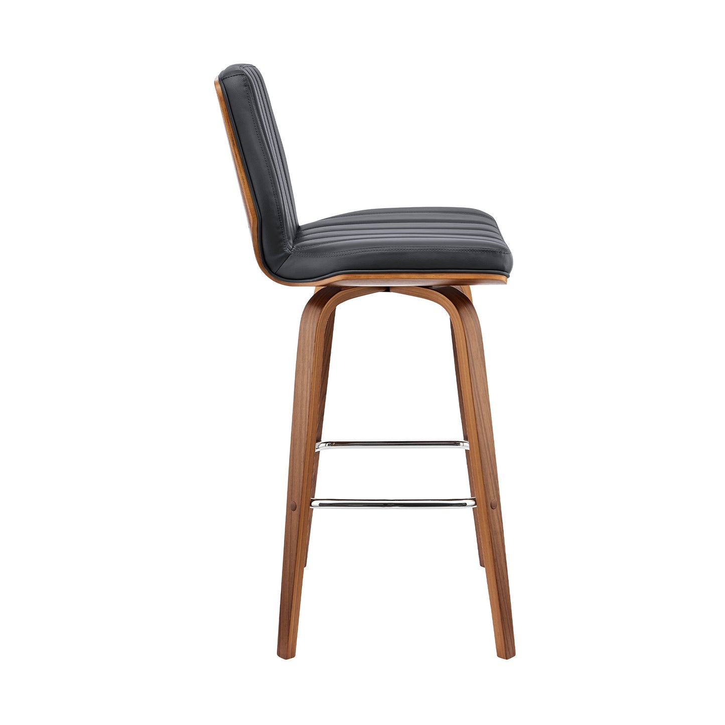 31" Gray And Brown Faux Leather And Solid + Manufactured Wood Swivel Bar Height Bar Chair