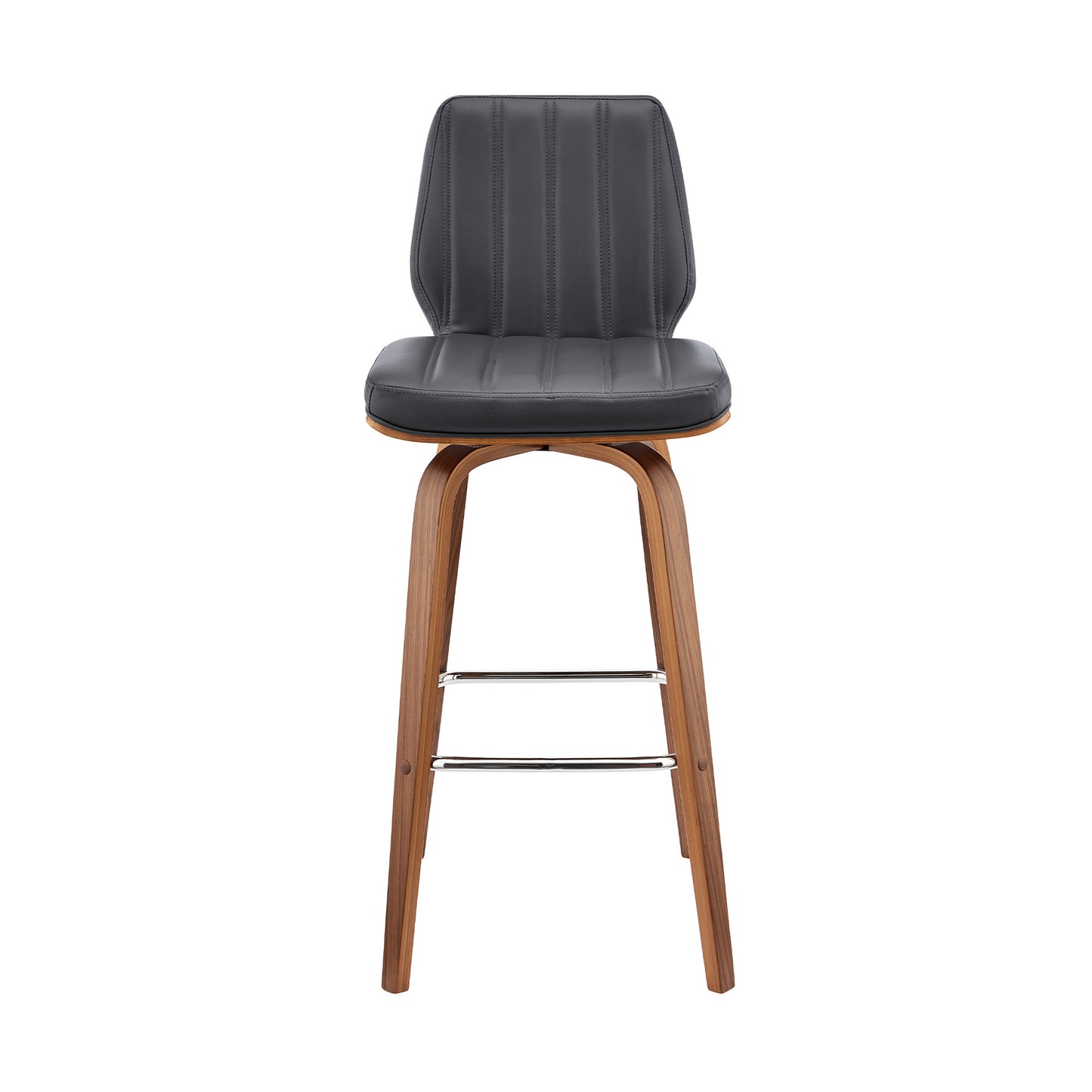 31" Gray And Brown Faux Leather And Solid + Manufactured Wood Swivel Bar Height Bar Chair