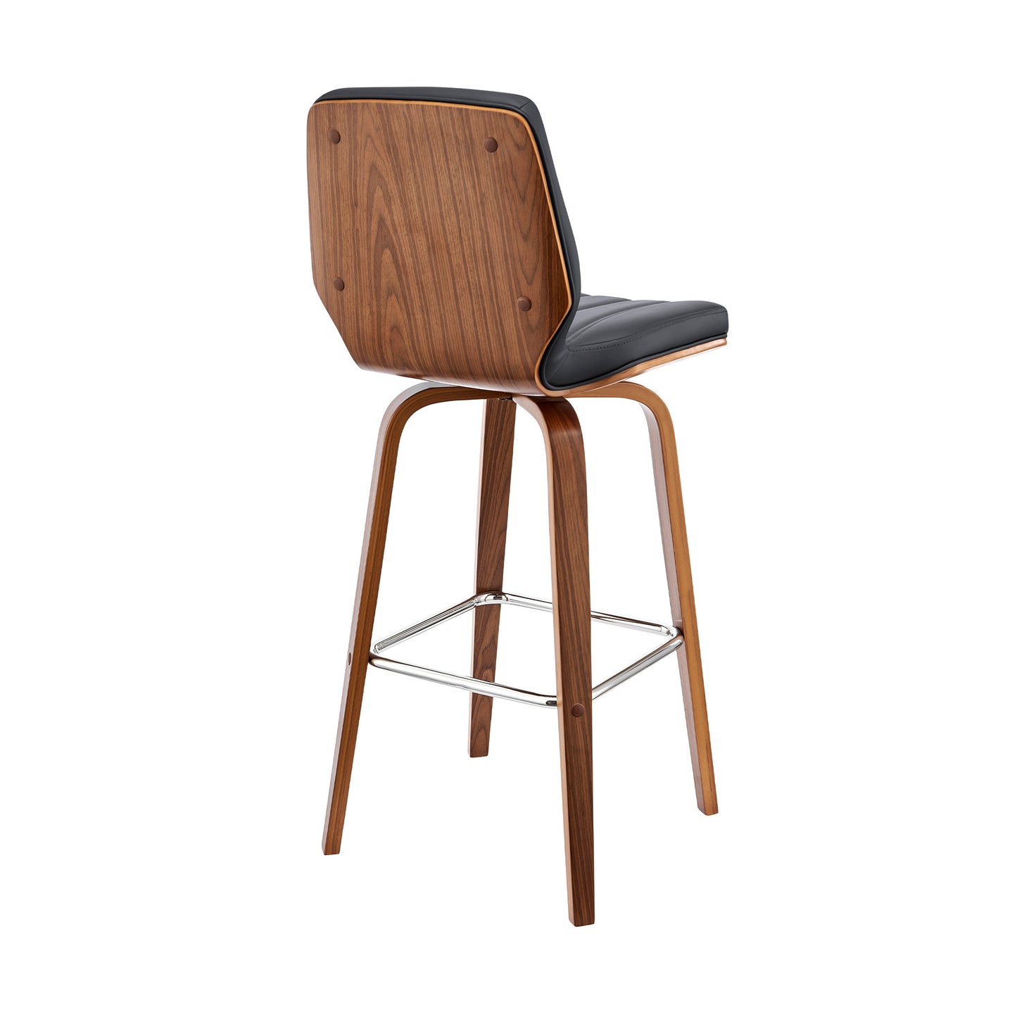 31" Gray And Brown Faux Leather And Solid + Manufactured Wood Swivel Bar Height Bar Chair
