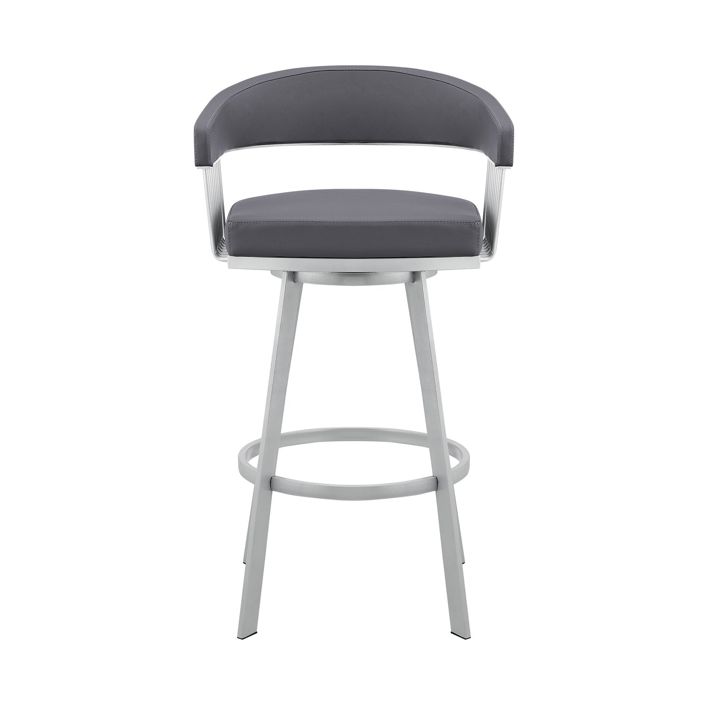 25" Slate Gray And Silver Iron Swivel Low Back Counter Height Bar Chair