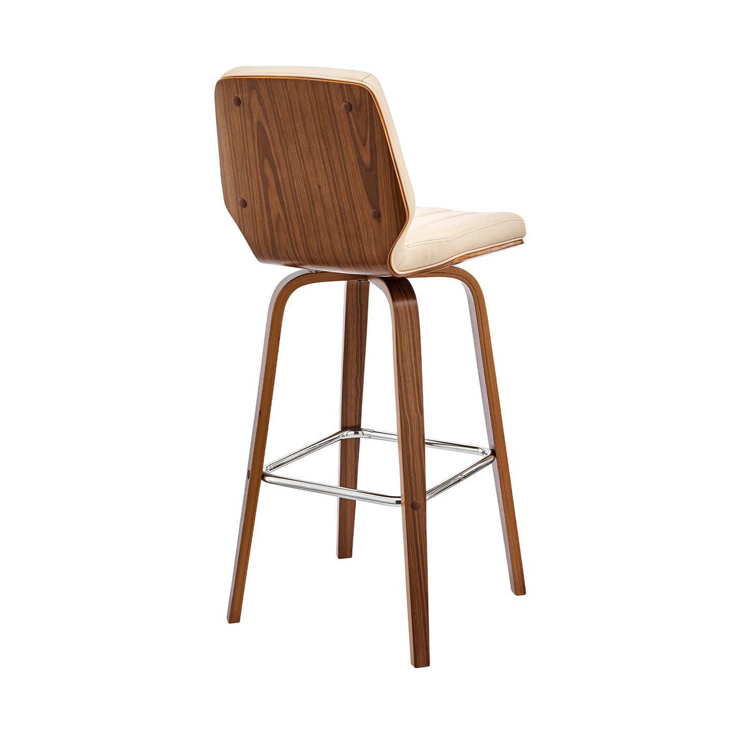 27" Cream And Brown Faux Leather And Solid + Manufactured Wood Swivel Counter Height Bar Chair