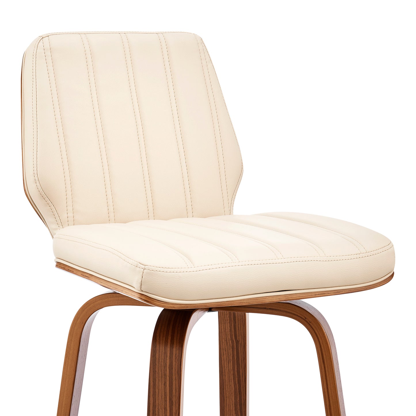 27" Cream And Brown Faux Leather And Solid + Manufactured Wood Swivel Counter Height Bar Chair