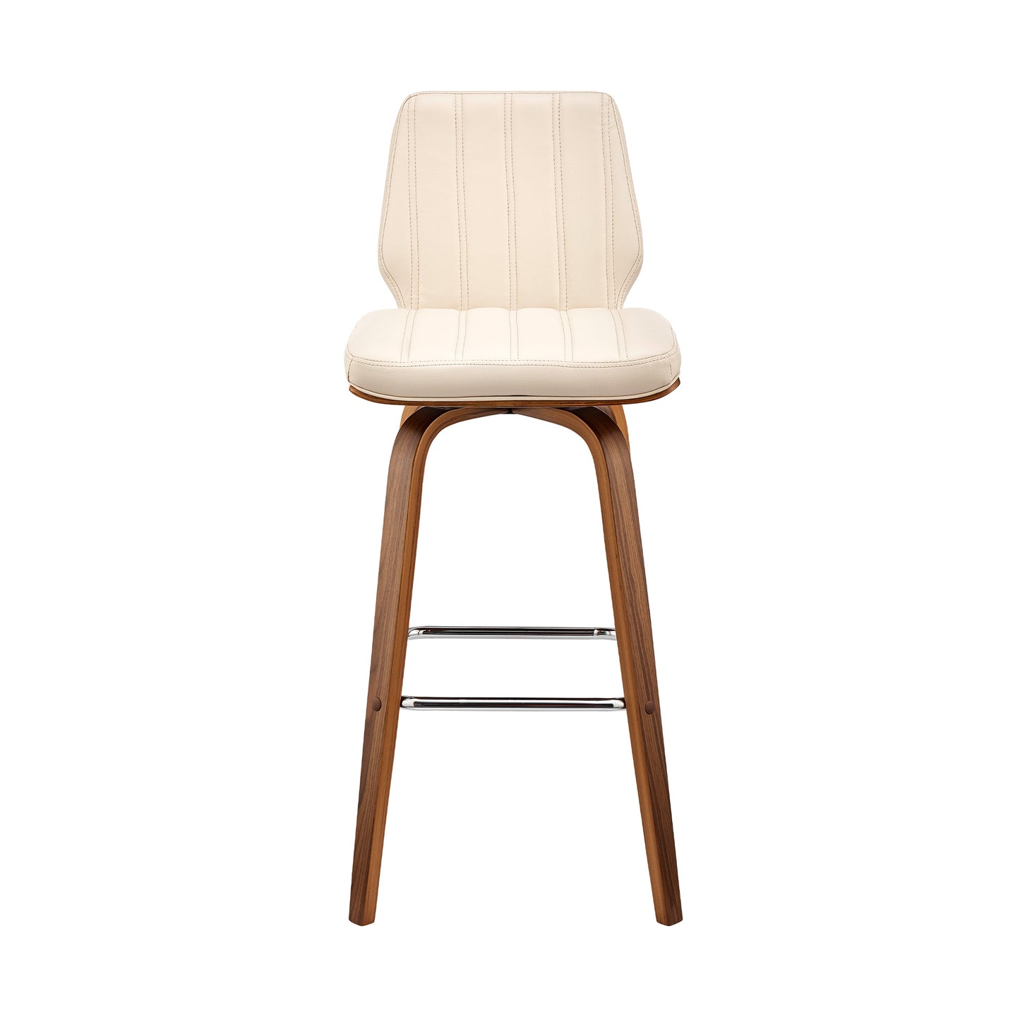 27" Cream And Brown Faux Leather And Solid + Manufactured Wood Swivel Counter Height Bar Chair