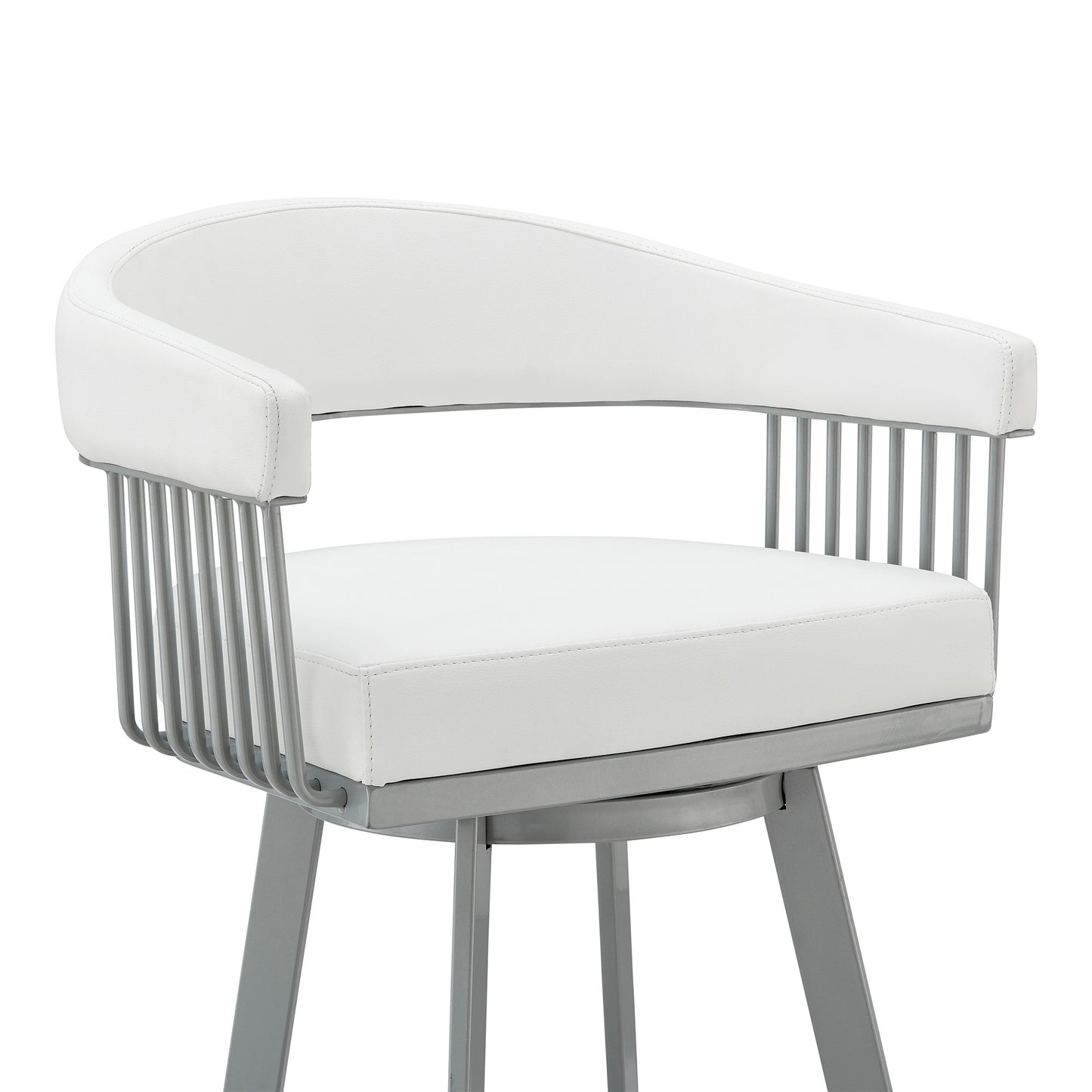 25" White And Silver Iron Swivel Backless Counter Height Bar Chair