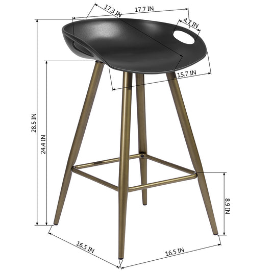 Set of Two 24" Black And Bronze Steel Backless Counter Height Bar Chairs