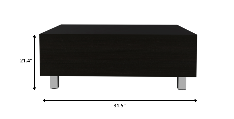 32" Black Manufactured Wood Rectangular Lift Top Coffee Table With Drawer And Shelf