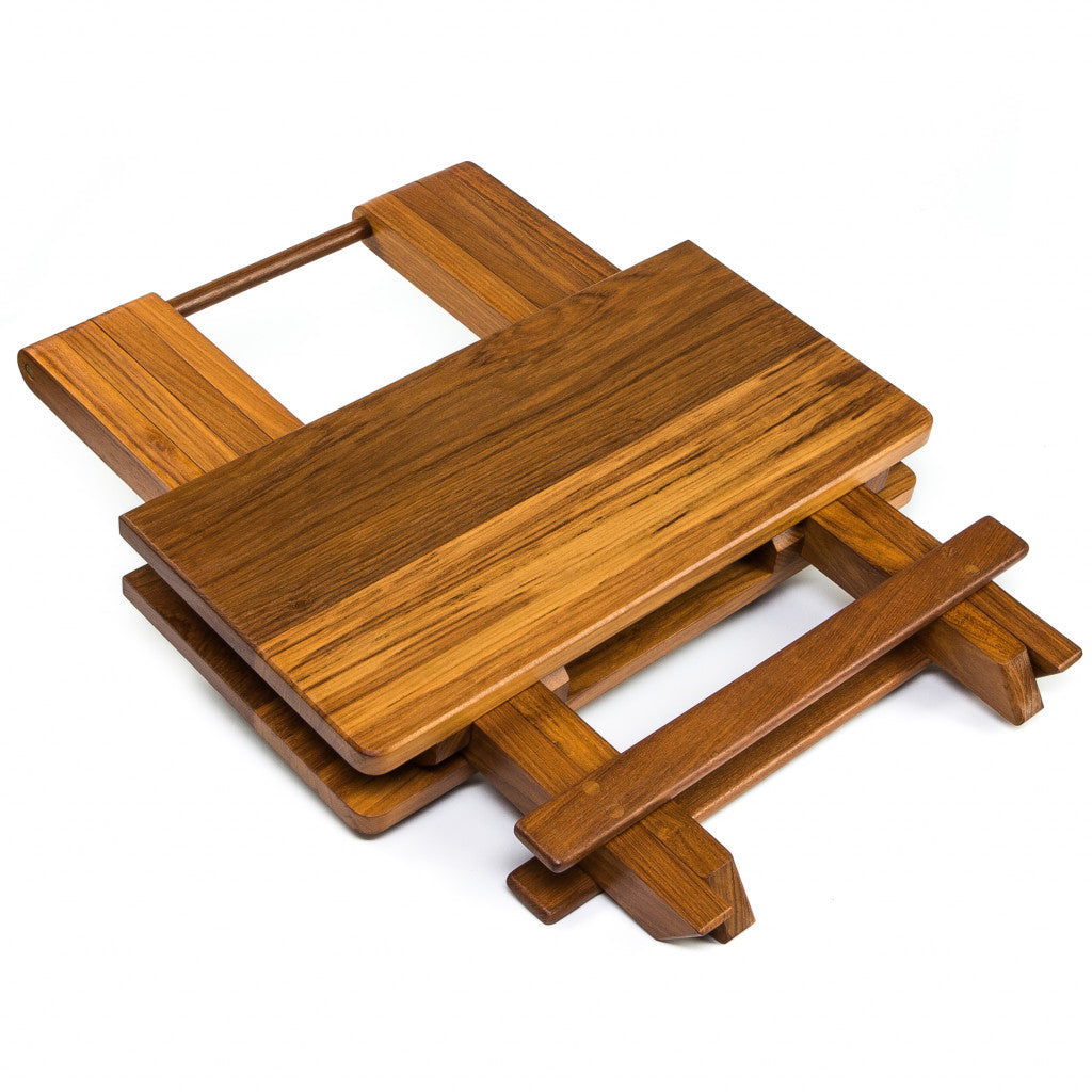 19" Brown Solid Square Teak Folding Indoor Outdoor End Table
