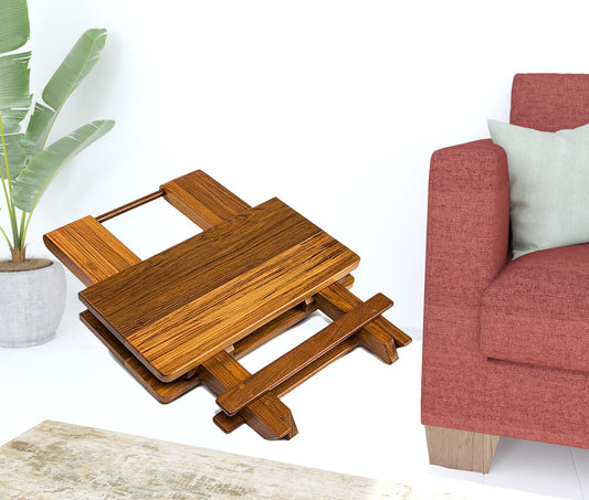 19" Brown Solid Square Teak Folding Indoor Outdoor End Table