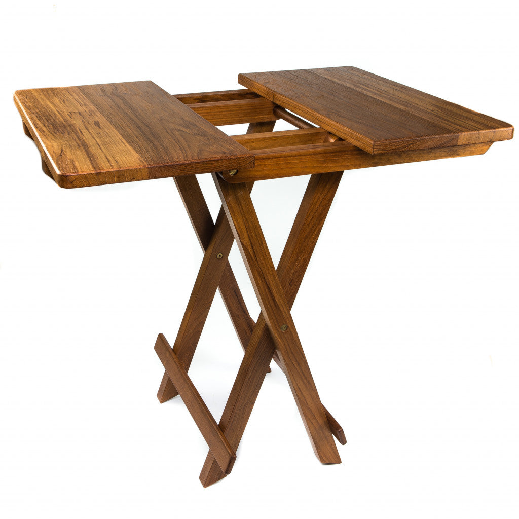 19" Brown Solid Square Teak Folding Indoor Outdoor End Table