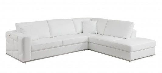 White Italian Leather Reclining L Shaped Two Piece Corner Sectional