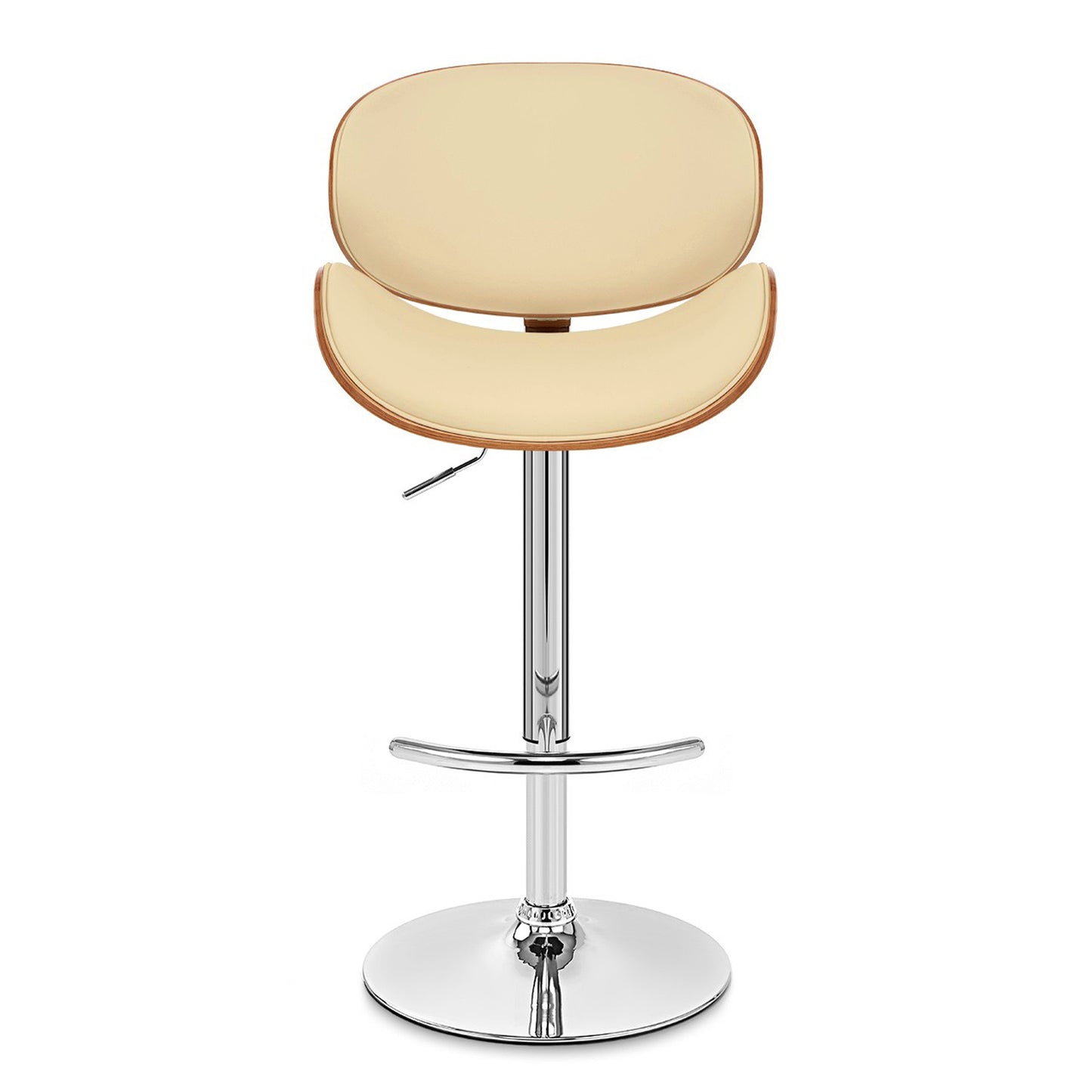 25" Cream And Silver Faux Leather And Solid Wood Swivel Low Back Adjustable Height Bar Chair