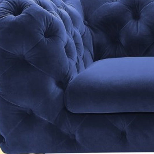 Glam 74" Blue Velvet And Gold Loveseat