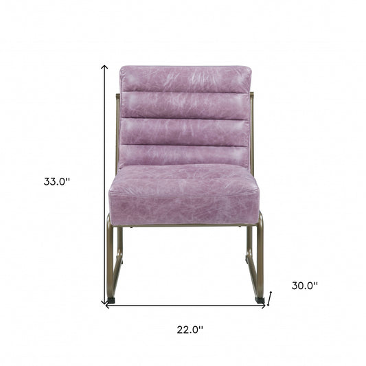 22" Top Grain Leather And Steel Ikat Side Chair