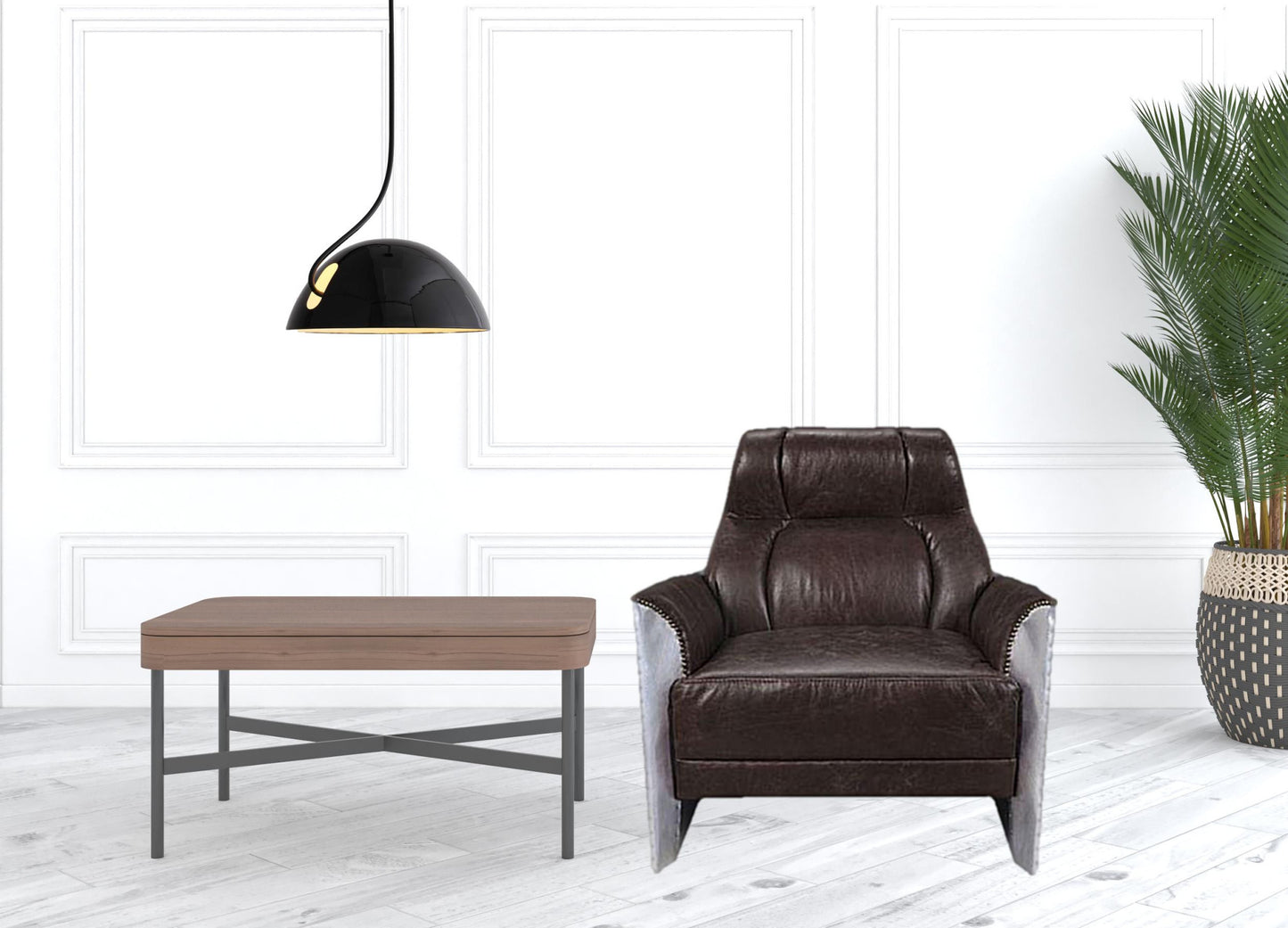 35" Espresso Top Grain Leather And Steel Patchwork Club Chair