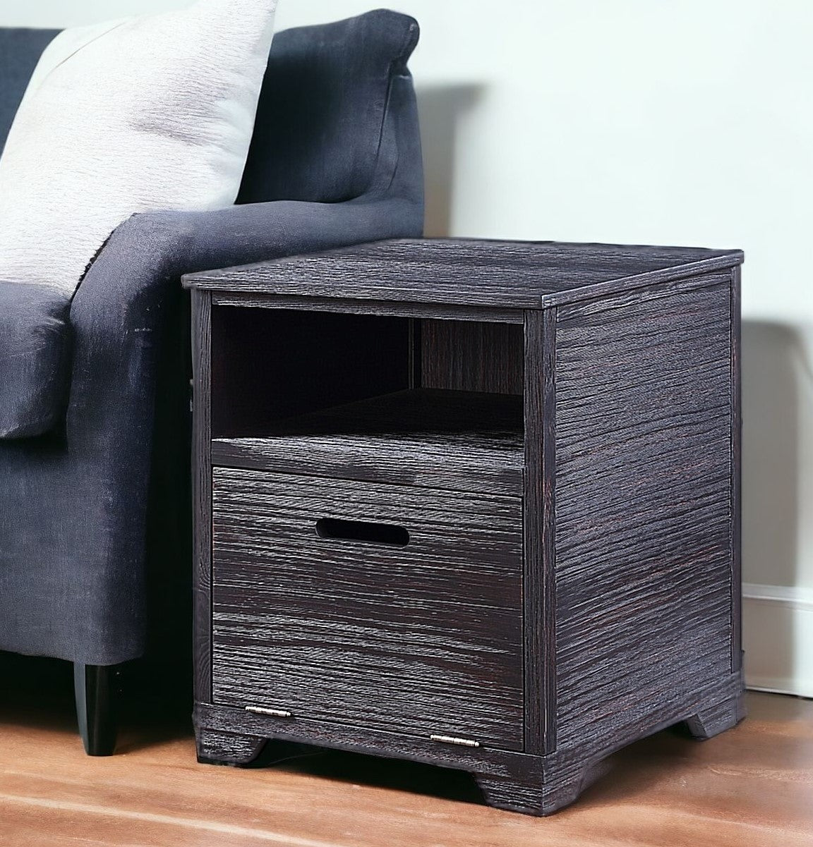 24" Black Manufactured Wood And Solid Wood Rectangular End Table