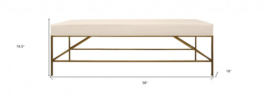 58" Ivory And Gold 100% Linen Upholstered Entryway Bench