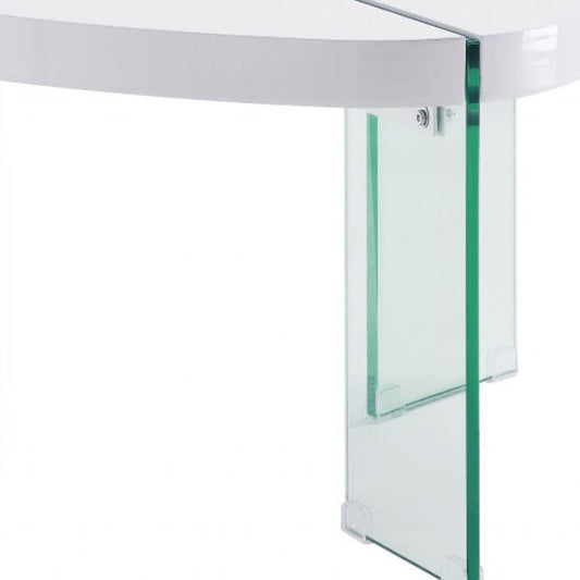 31" Clear And White Manufactured Wood And Glass Free Form Coffee Table