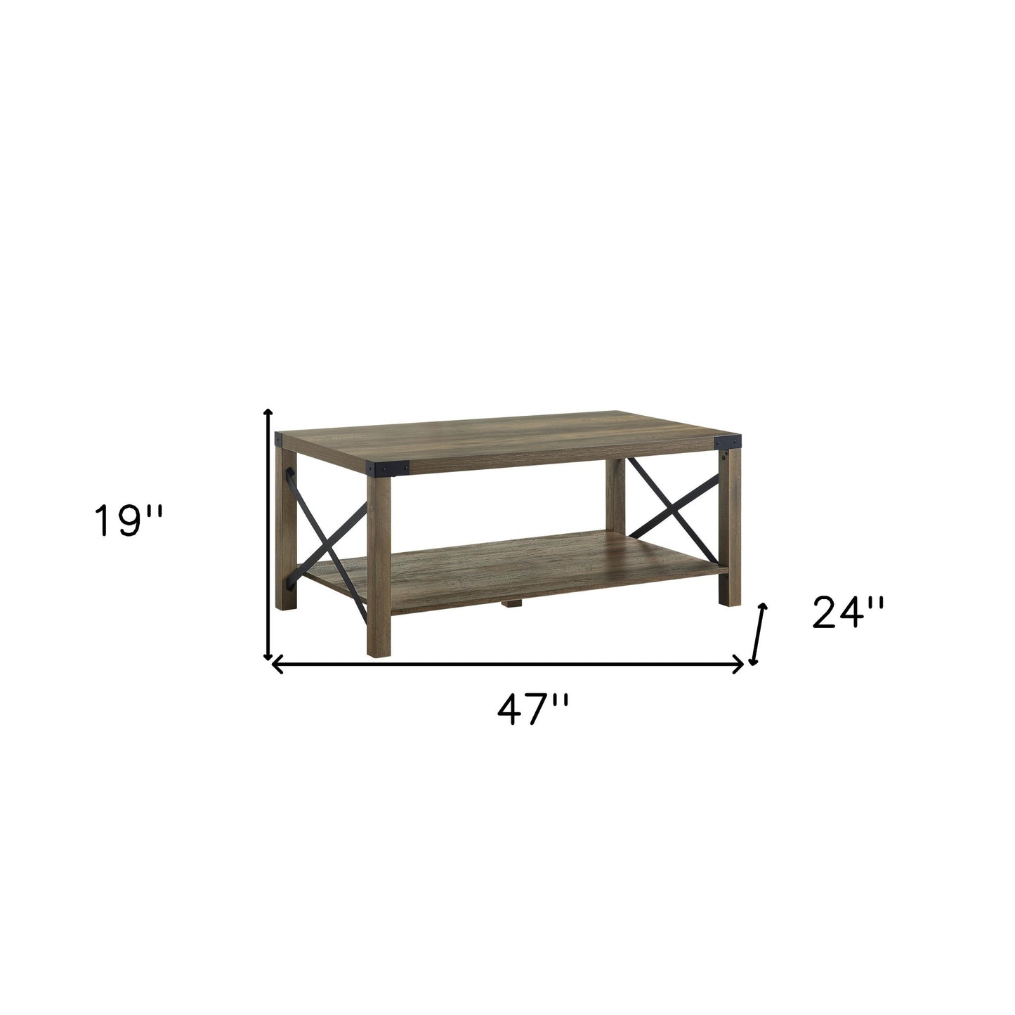 47" Rustic Oak Manufactured Wood Rectangular Coffee Table With Shelf