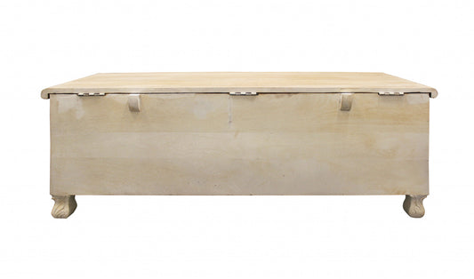 46" Antique White Solid Carved Wood Scroll Bench with Flip Top