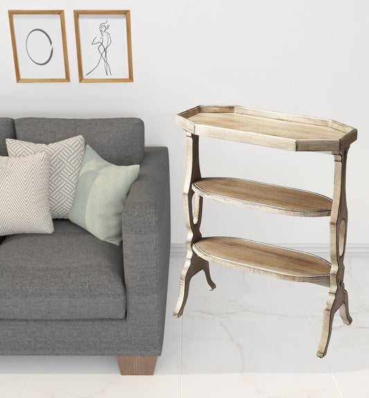 28" Gray Manufactured Wood Octagon End Table With Two Shelves