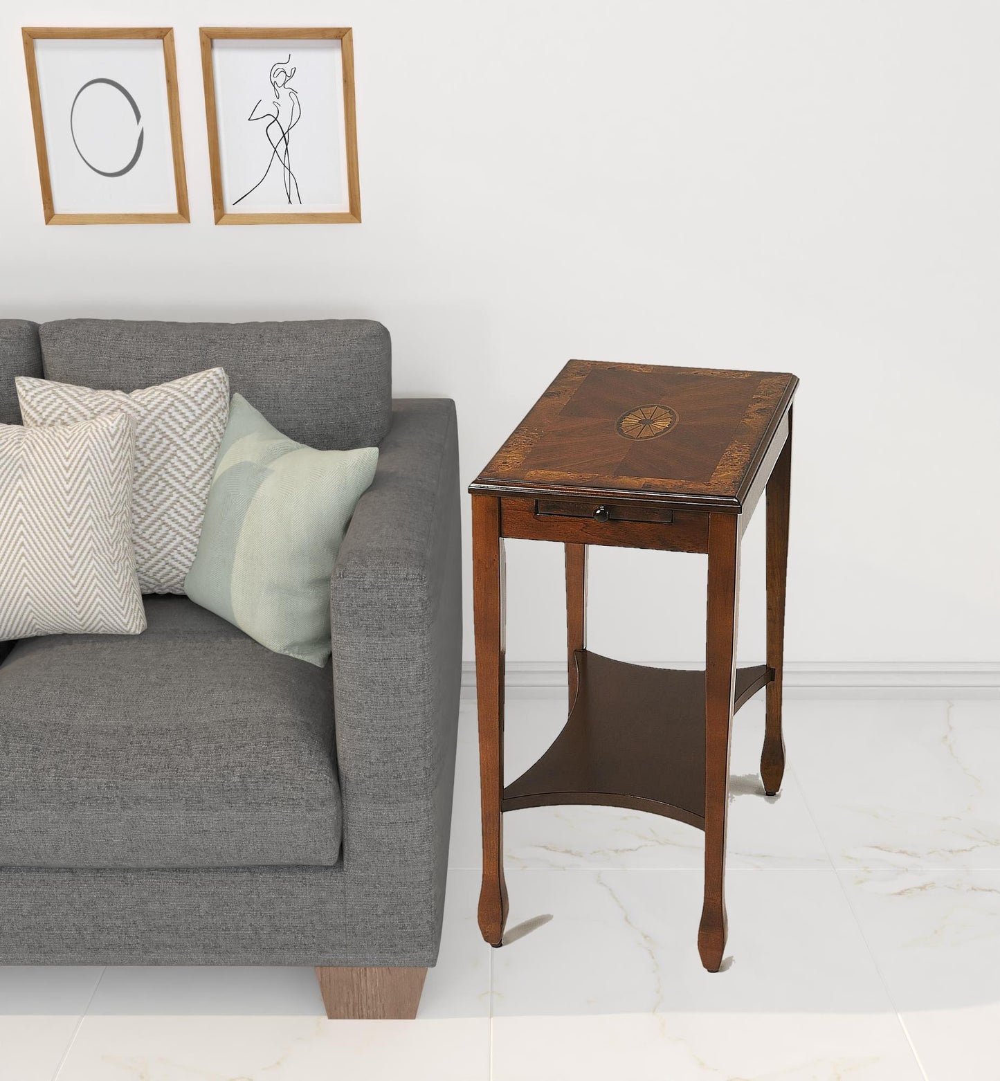25" Medium Brown Manufactured Wood Rectangular End Table With Shelf