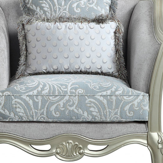44" Light Gray Linen And Champagne Floral Arm Chair