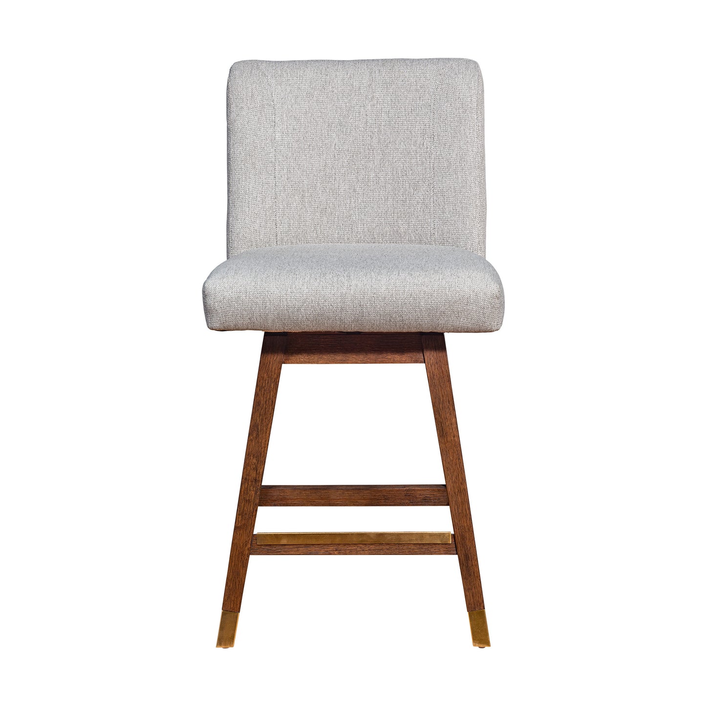 26" Taupe And Brown Solid Wood Swivel Bar Height Bar Chair