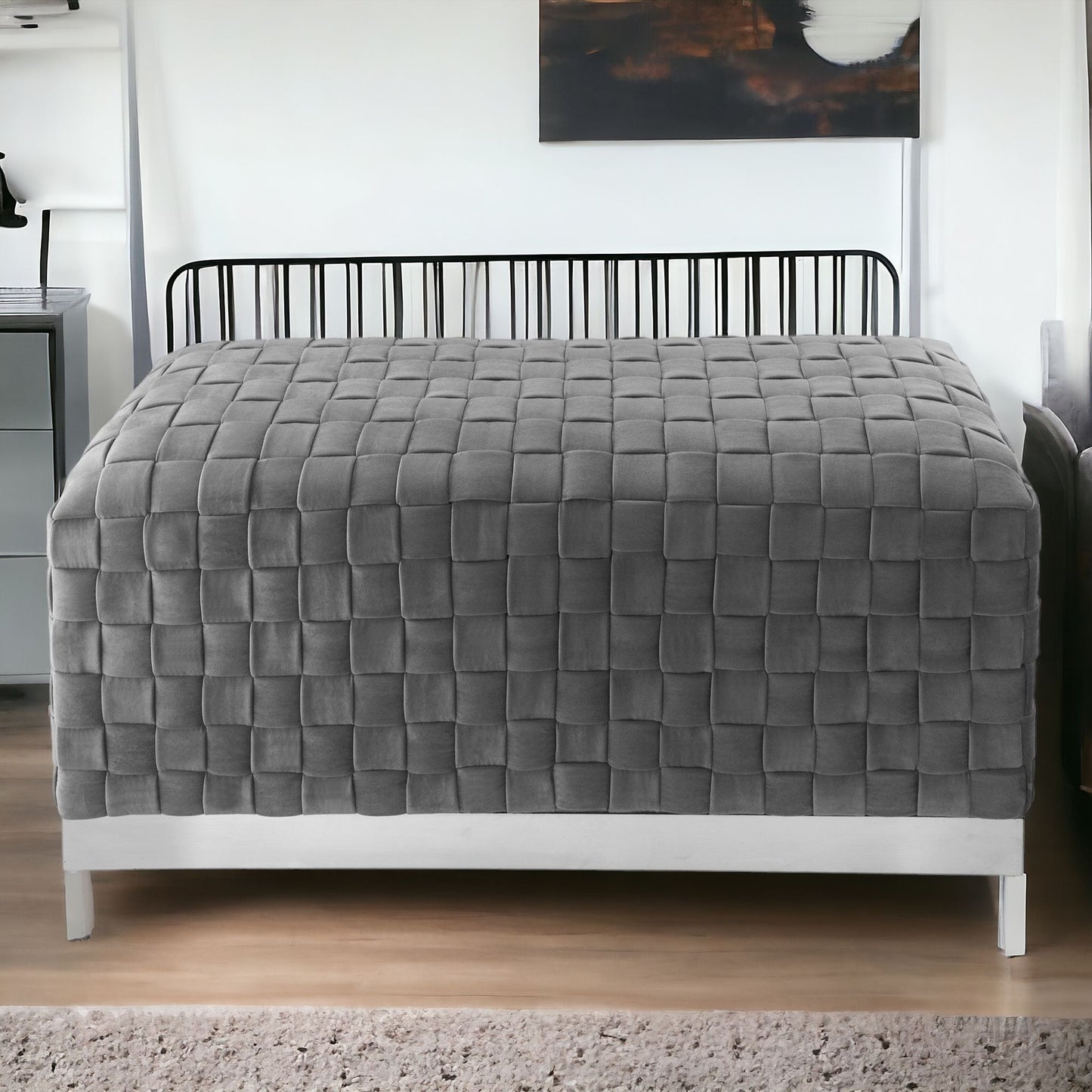 40" Gray And Silver Upholstered Velvet Bench