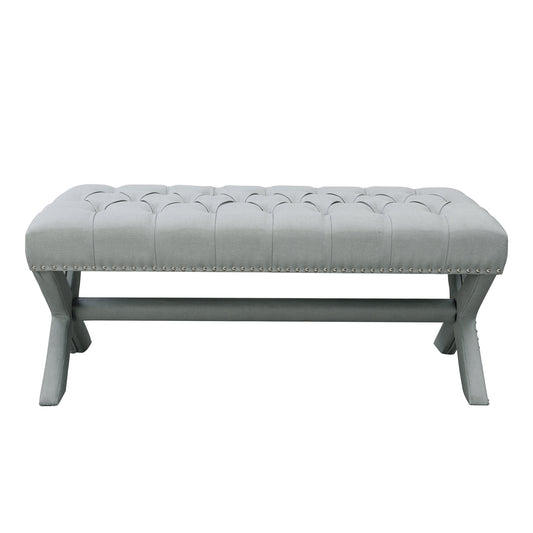 45" Light Gray Upholstered Linen Bench