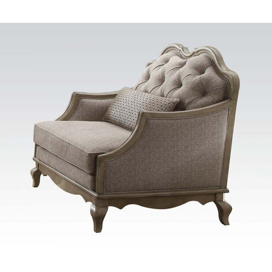 38" Beige Fabric And Black Tufted Arm Chair