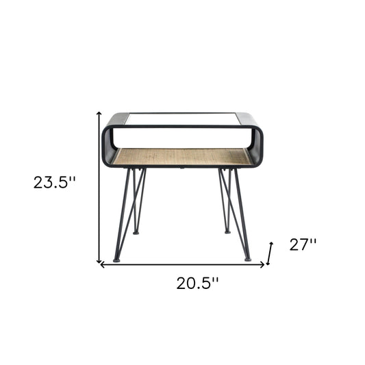 21" Black Metal and Glass End Table With Shelf