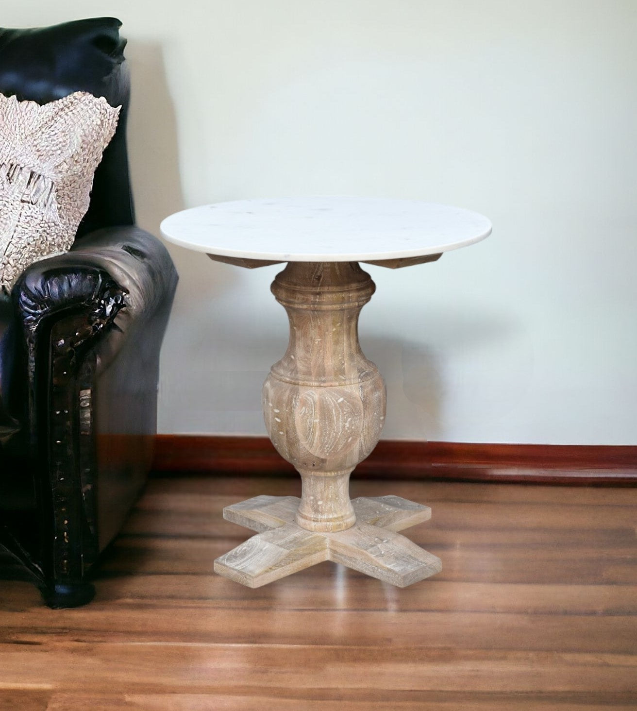 26" Brown Solid Wood Round End Table